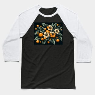 Orange Floral Illustration Baseball T-Shirt